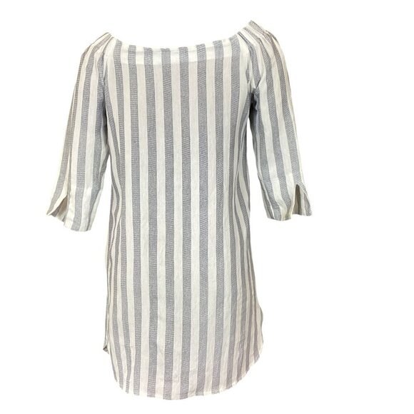 Addie BOHO Striped Mini Dress Floral Embroidery Gray & White Sz S 312G - Picture 5 of 8